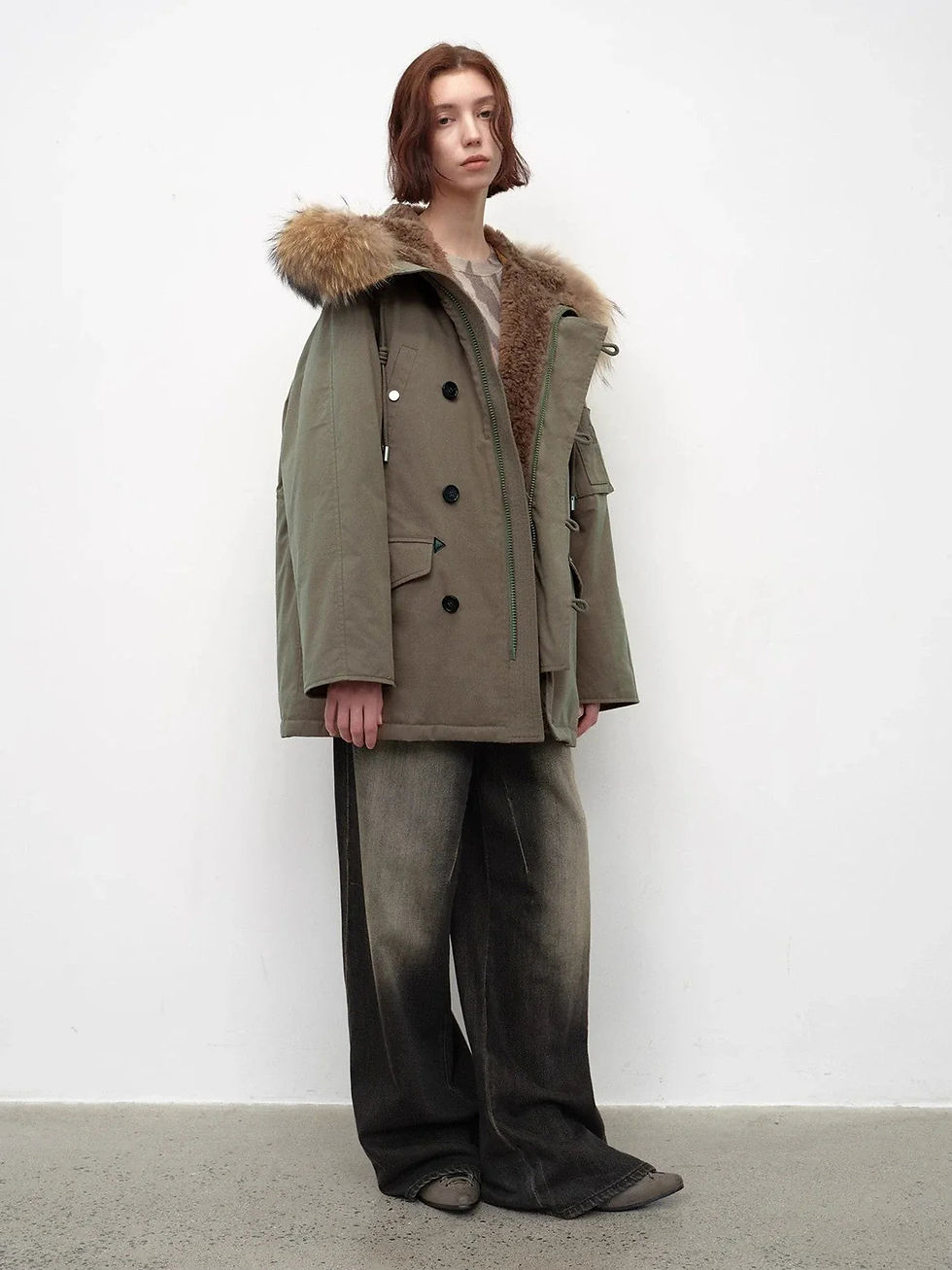 Thumbnail: Fireladyfur Women's Shearling Lined Down Parka With Raccoon Fur Collar