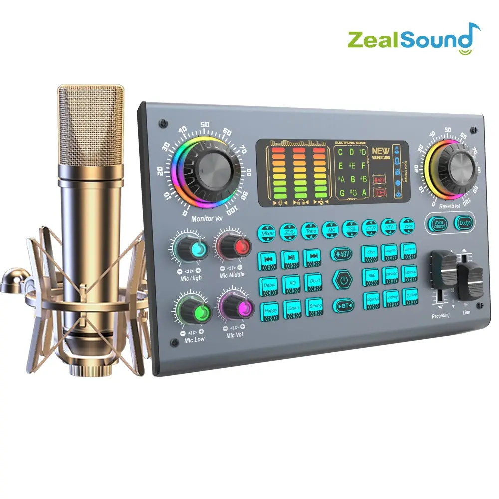 Zealsound Professional Podcast Live SoundCard Equipment Bundle With 48V XLR Mic