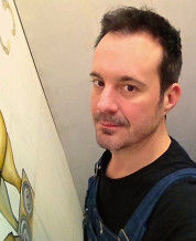 Photo of painter and artist Sebastian Dunn in studio.