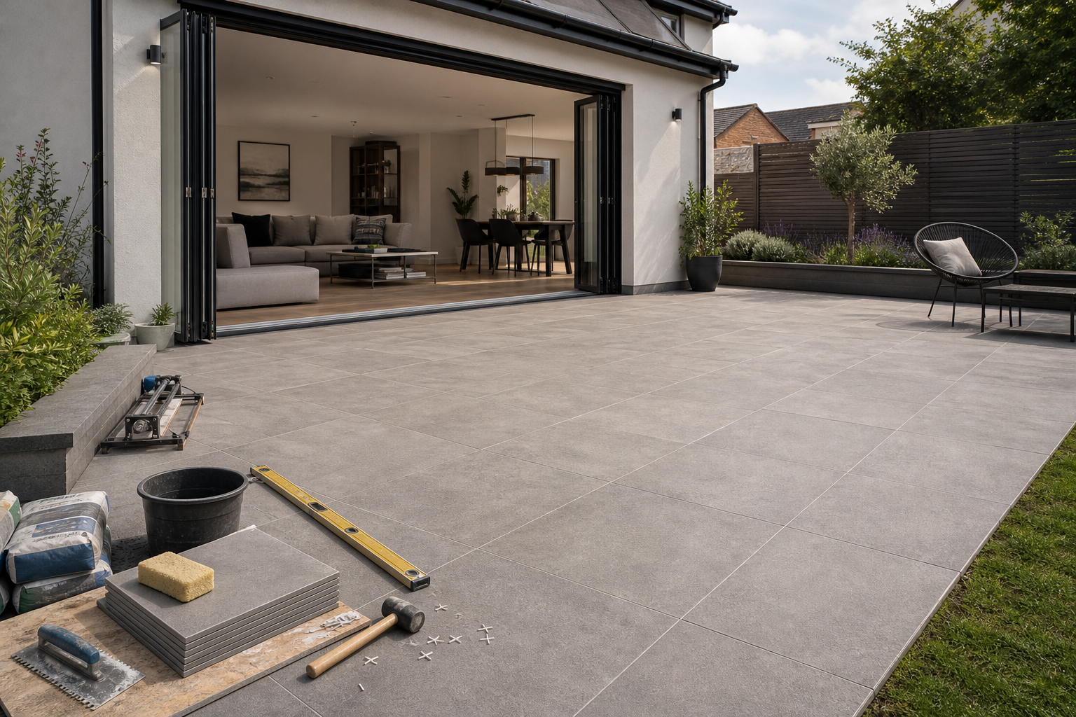 Outdoor tiling with custom pricing across Cardiff