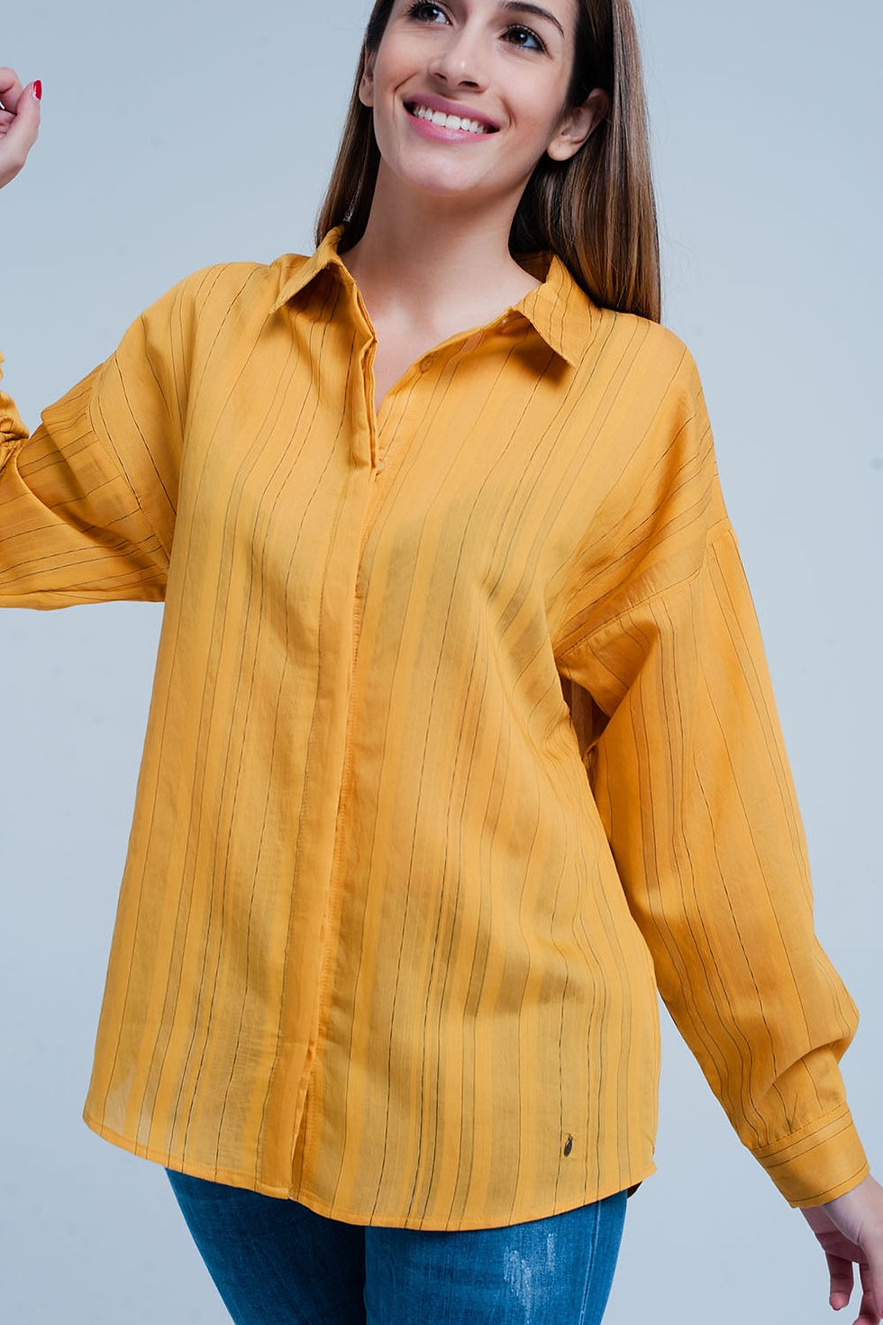 Thumbnail: Mustard Shirt Thin Black Stripes