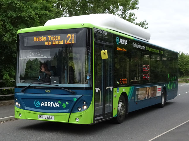 Today saw the last day of operation for the service 21 between Runcorn and Helsby. Seen on this service on 13th June 2017 heading for Helsby and seen on the busway is MAN Eco City Gas bus reg: MX13 AAV No: 5006.
