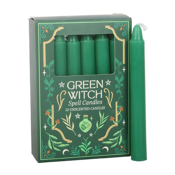Pack of 12 Green Witch Spell Candles