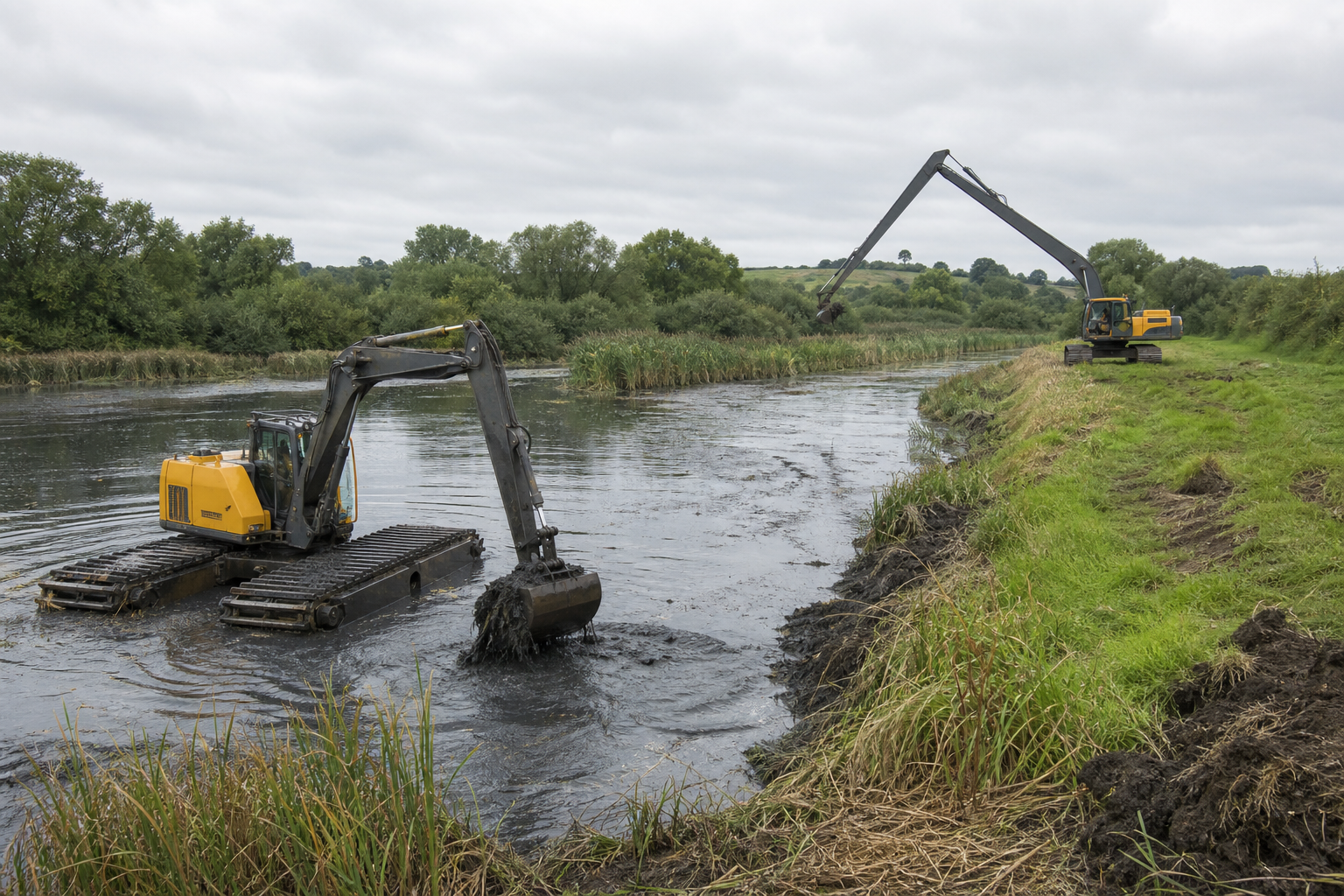 Amphibious Digger Services or Long Reach Digger: What’s Best for Lake Restoration, Drainage Maintenance and Difficult Access Sites?