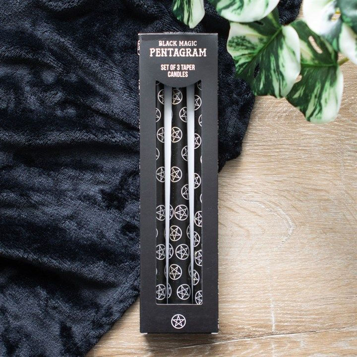 Thumbnail: Set of 3 Black Magic Pentagram Taper Candles