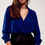 Thumbnail: Long Sleeved Wrap Satin Blouse in Blue