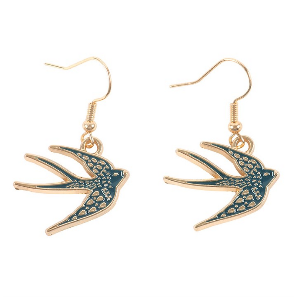 Thumbnail: Blue Spread Your Wings Swallow Earrings