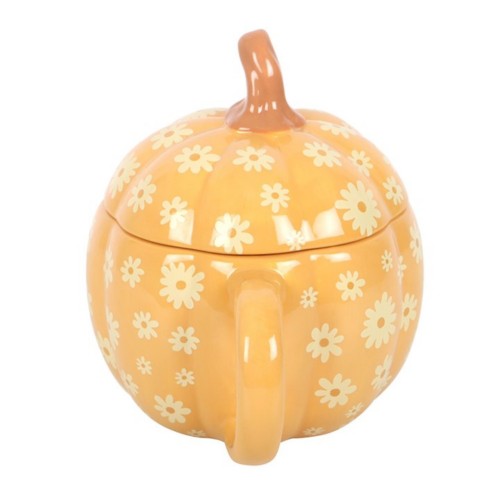 Thumbnail: Groovy Floral Pumpkin Lidded Mug