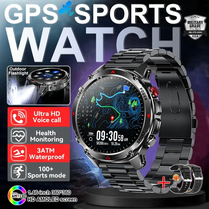 Thumbnail: T-Rex 3 GPS Smart Watch 10ATM IP69K Waterproof Clock Compass Altimeter H