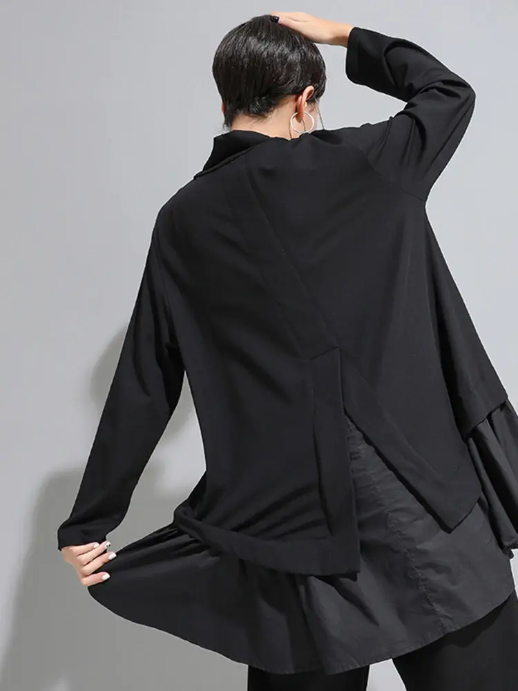 Thumbnail: [EAM] Loose Fit Asymmetrical Ruffles Sweatshirt New High Collar Long Sleeve