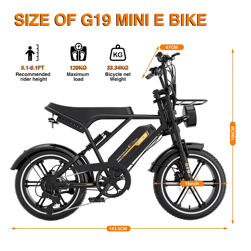 Thumbnail: RCB Electric Bike, 16'' Fat Tire EBike for Teens/Adults,