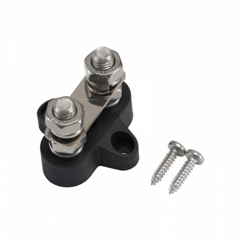 Thumbnail: 150A 48V black 2 way copper busbar with M8 terminals