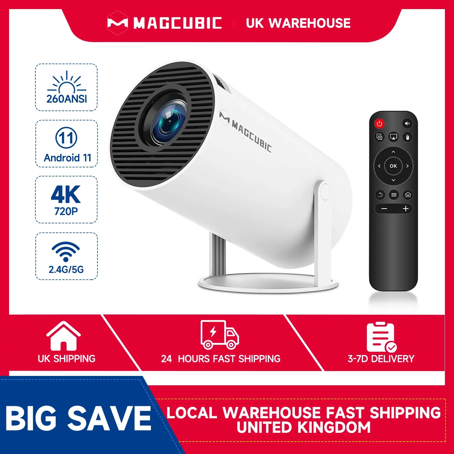 Magcubic 4K Wifi6 Projector Android 11 260 ANSI Dual WIFI All winner