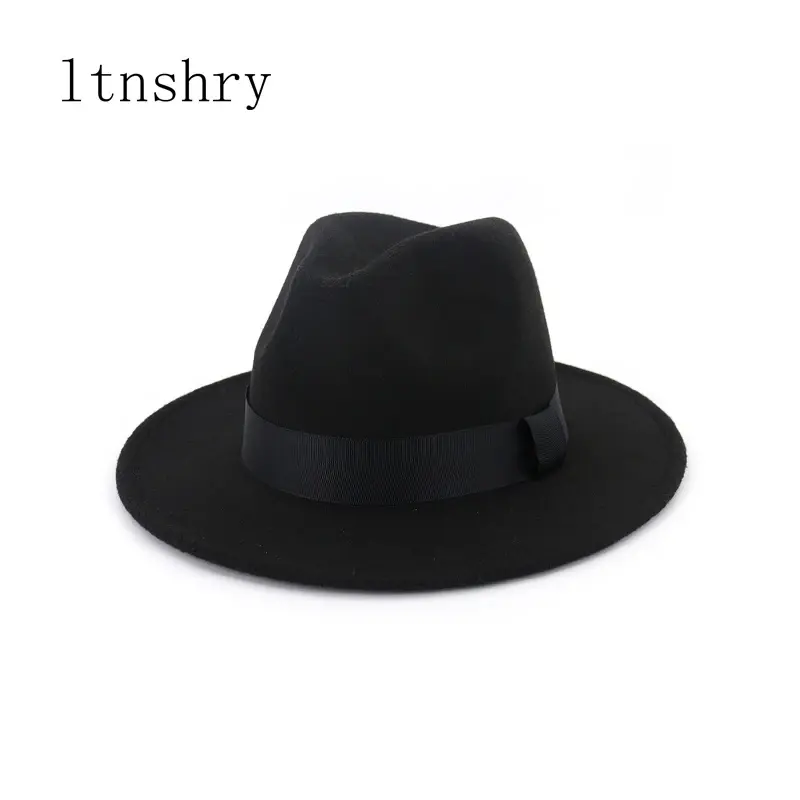 Thumbnail: New Vintage Fedora Men Wool Wide Brim Top Hat