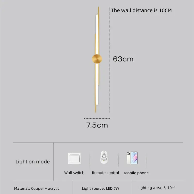 Thumbnail: All Copper High-Grade Luxury 3 Color Dimming LED Wall Lamp 85~265V Remote