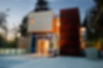 Exterior of beautiful modern house at dusk