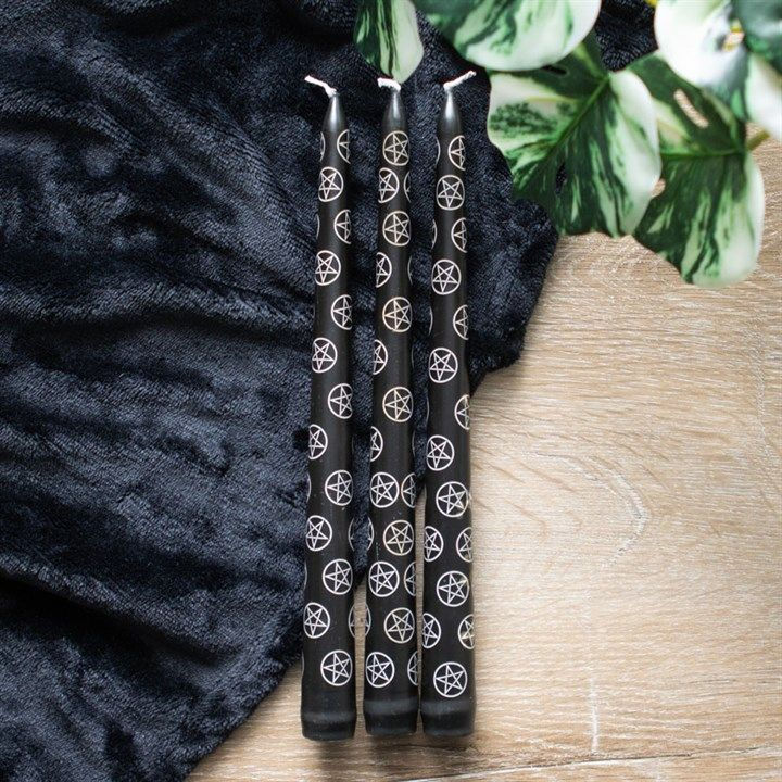 Thumbnail: Set of 3 Black Magic Pentagram Taper Candles