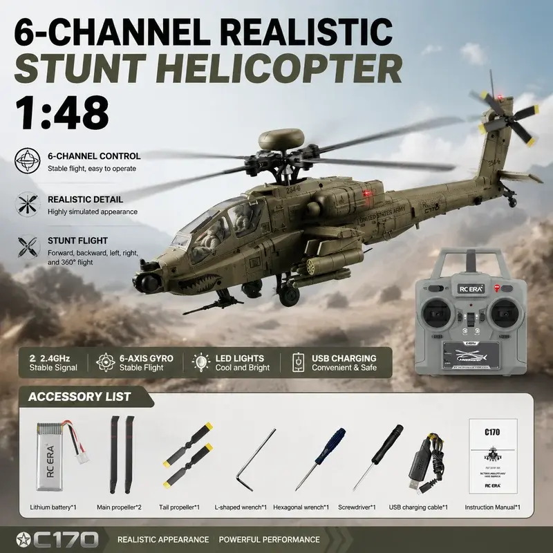 RC ERA C170 1:48 Brushless RC Helicopter Realistic Cockpit Pilot Figure