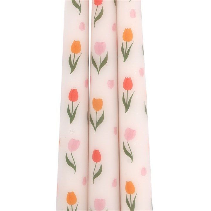 Thumbnail: Set of 3 Tulip Print Taper Candles