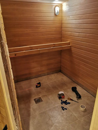 The inside of a sauna