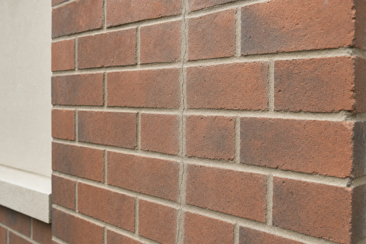 Red brick wall with visible mortar lines and a slight crack running vertically.