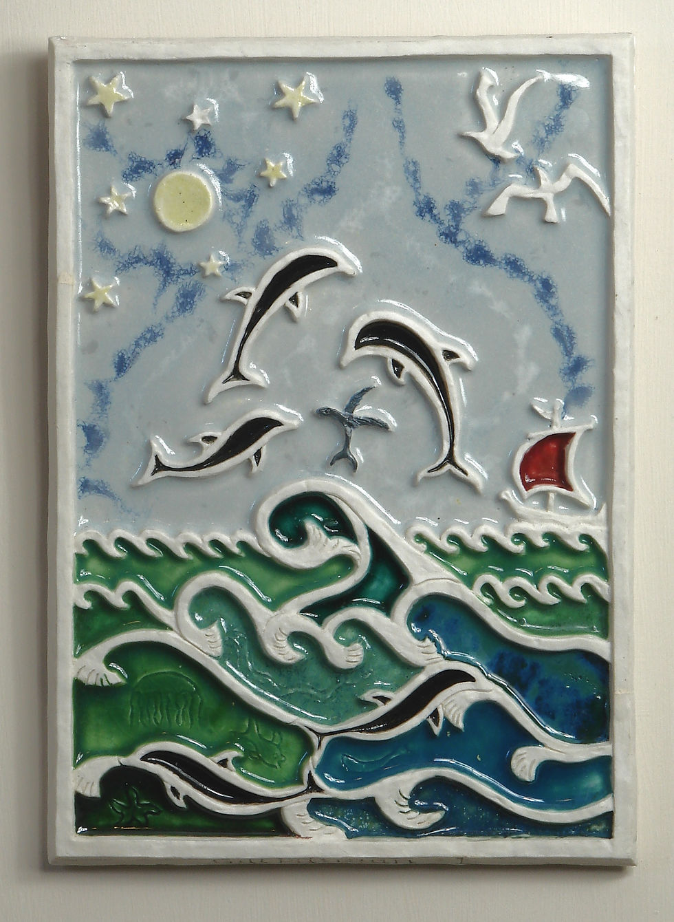 Dolphins, Porcelain with glaze, 34x22 cm. . £90