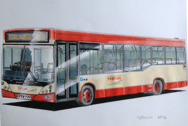 An exclusive coloured drawing of Halton Transport MCV Evolution ADL Enviro 200.