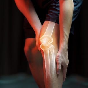 a see through diagram of the ligaments, tendons, and bones of a man's knee that are inflamed