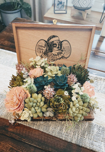 Cigar Box Arrangement Sola Wood Flower Arrangement