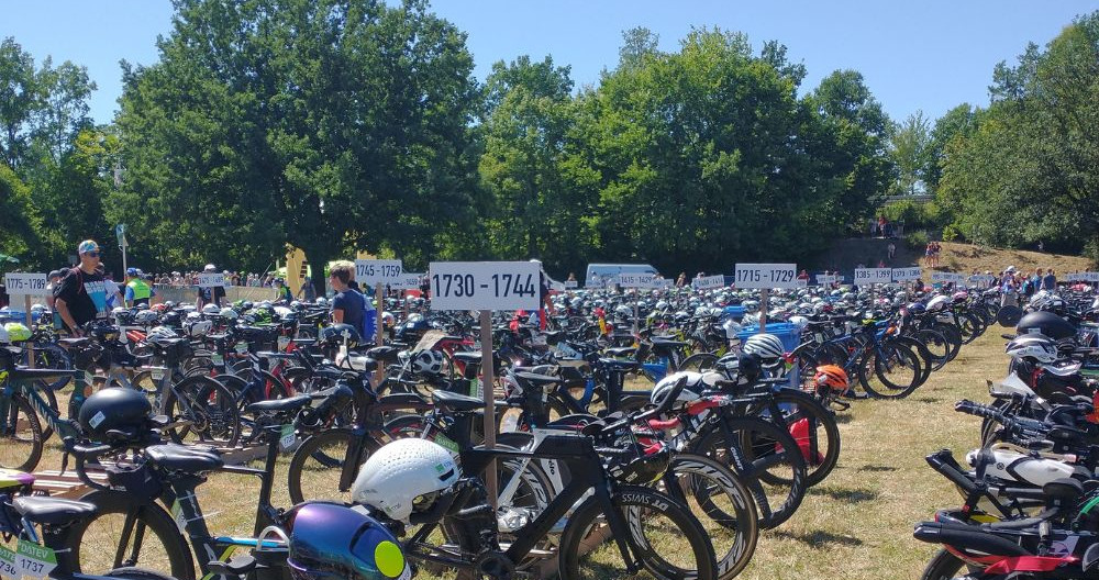 Bikes racked in trainsition at Challenge Roth Ironman