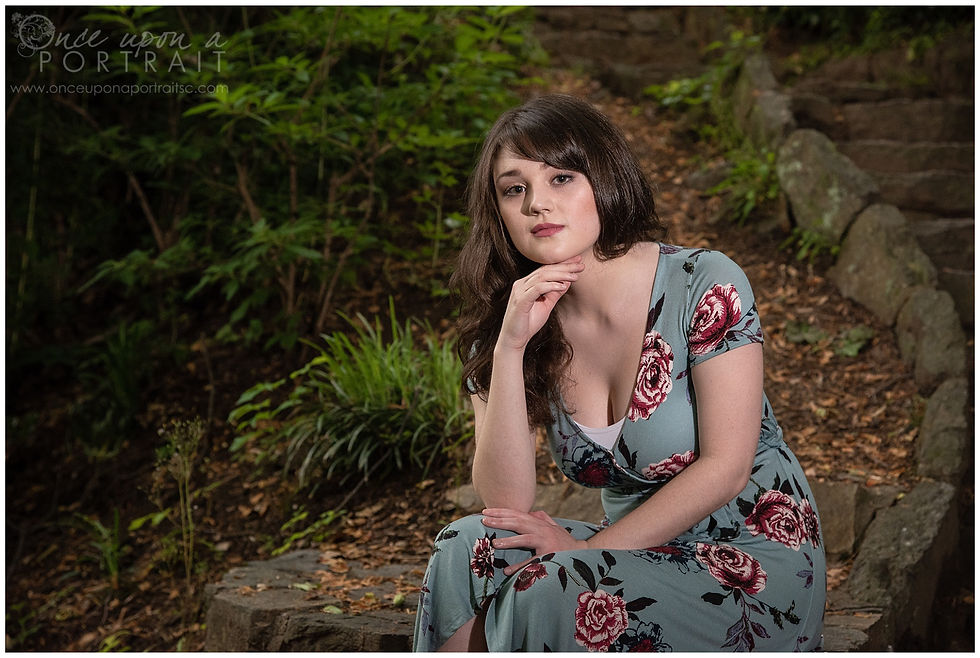 high school senior homeschool falls park greenville flowers nature girl stone stairs plants spring beautiful