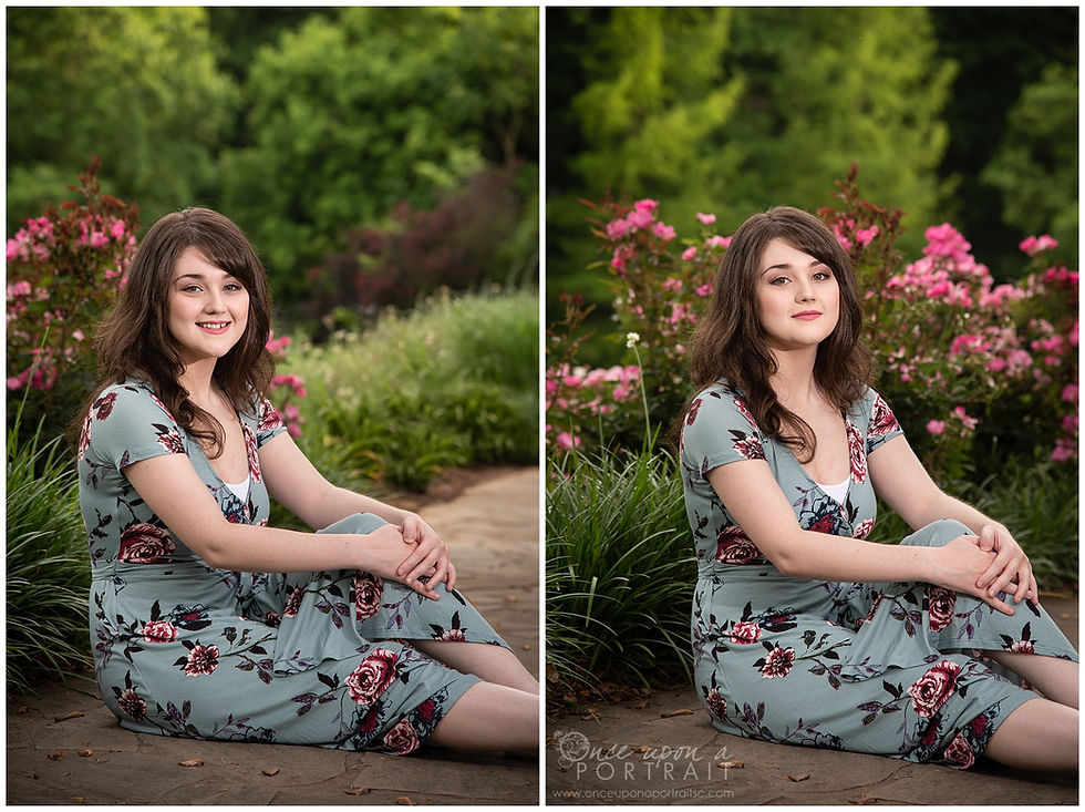 high school senior homeschool falls park greenville flowers nature girl footpath smiling