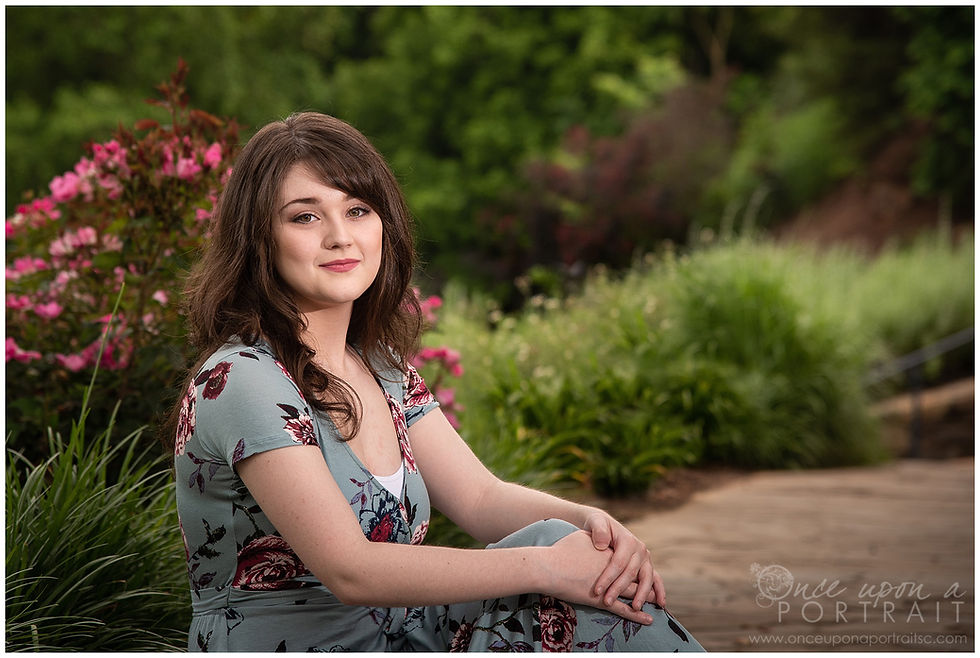 high school senior homeschool falls park greenville flowers nature girl footpath