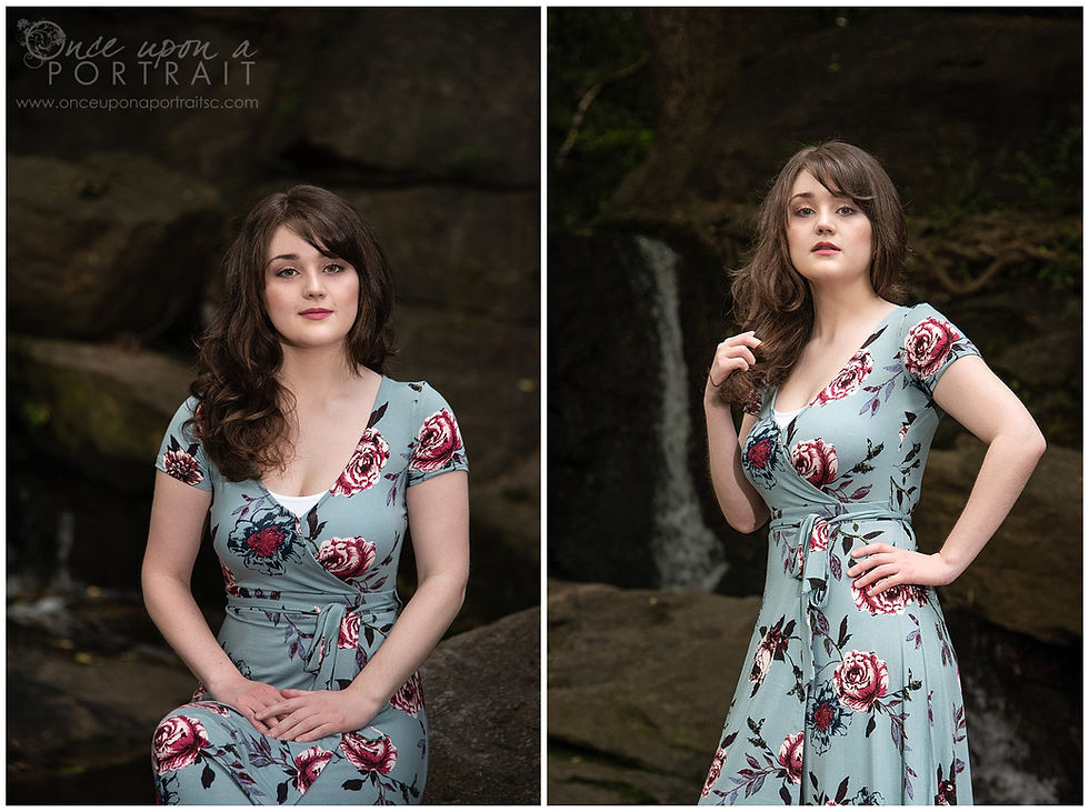 high school senior homeschool falls park greenville flowers nature girl stone waterfall spring beautiful fierce