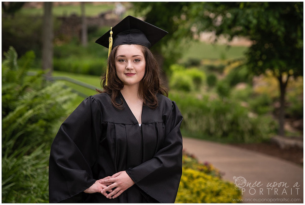 high school senior homeschool falls park greenville flowers nature girl degree college cap and gown graduation