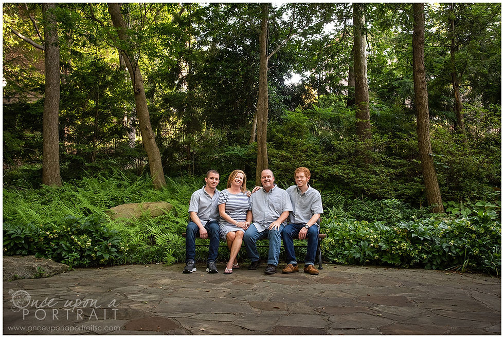 Falls Park family session spring mom dad sons ferns nature