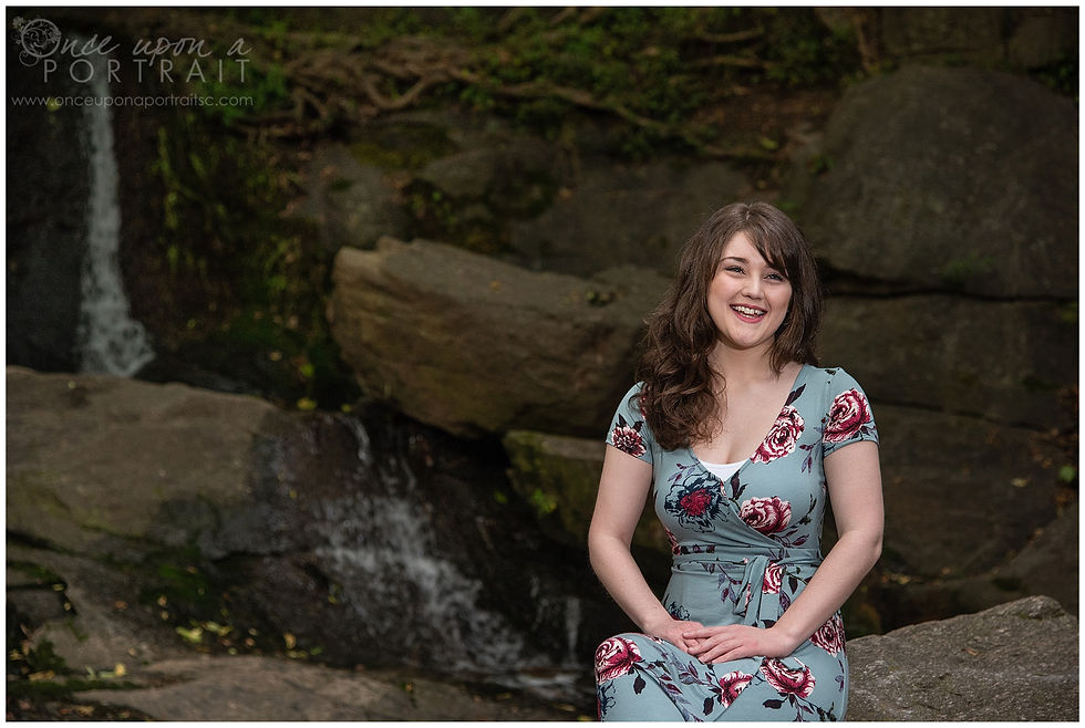 high school senior homeschool falls park greenville flowers nature girl stone waterfall spring beautiful