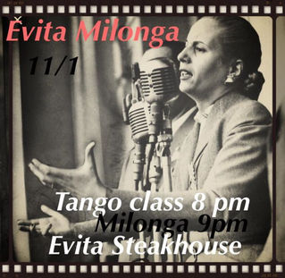 Evita milonga November Edition. November 1st. Tango Technique class 8 pm by Paola Bordon. Milonga fr