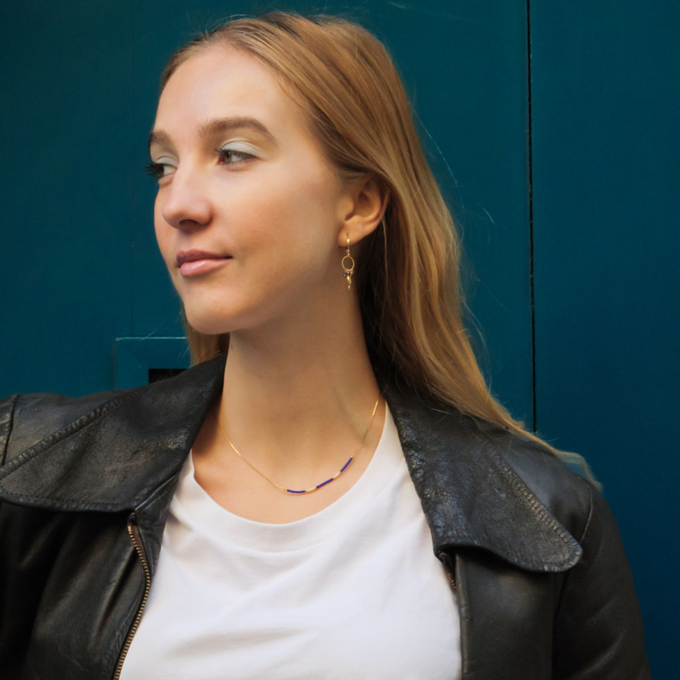 Thumbnail: Bijoux Boucles d'oreilles Stella, boucles d'oreilles bleues, apatite, créole bleu, Le Droit à la Belle Vie fabriqué à Paris
