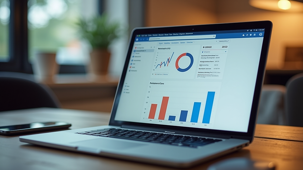 High angle view of a laptop showing social media marketing analytics