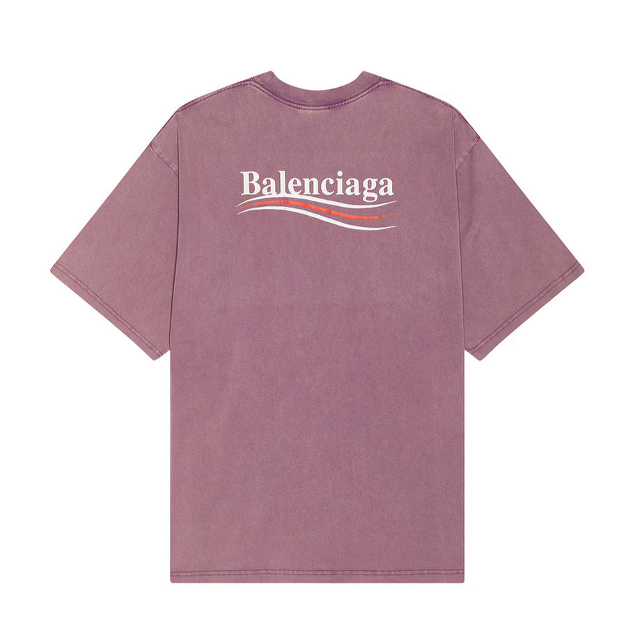 Back view of Balenciaga Campaign Medium Fit purple white red T-shirt showing large campaign graphic