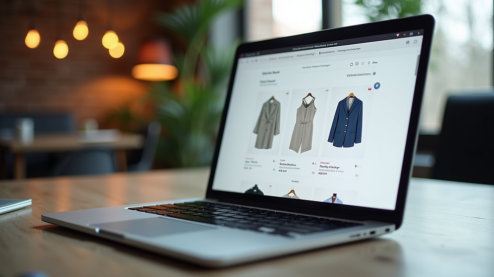 Eye-level view of a laptop screen showing an online shopping website