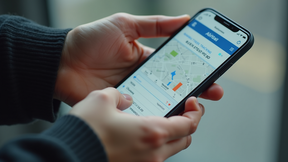High angle view of a smartphone displaying a parcel tracking app