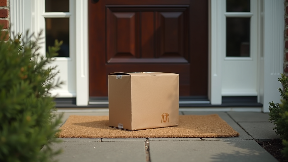 High angle view of a delivery package on a doorstep