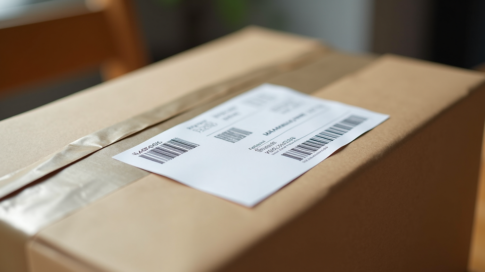 Close-up view of a delivery package with a shipping label