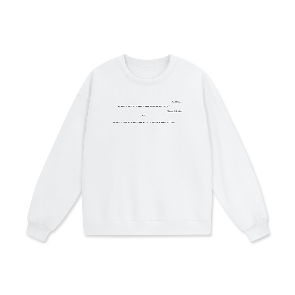 Offender Suppose Sweatshirt White Front — The White Collar Project