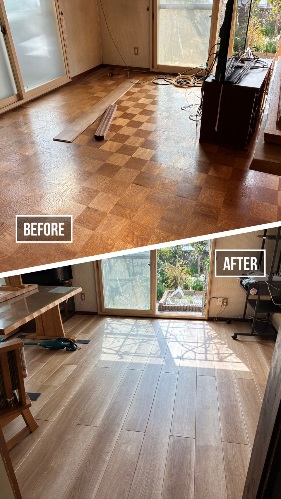 リビング床張り工事