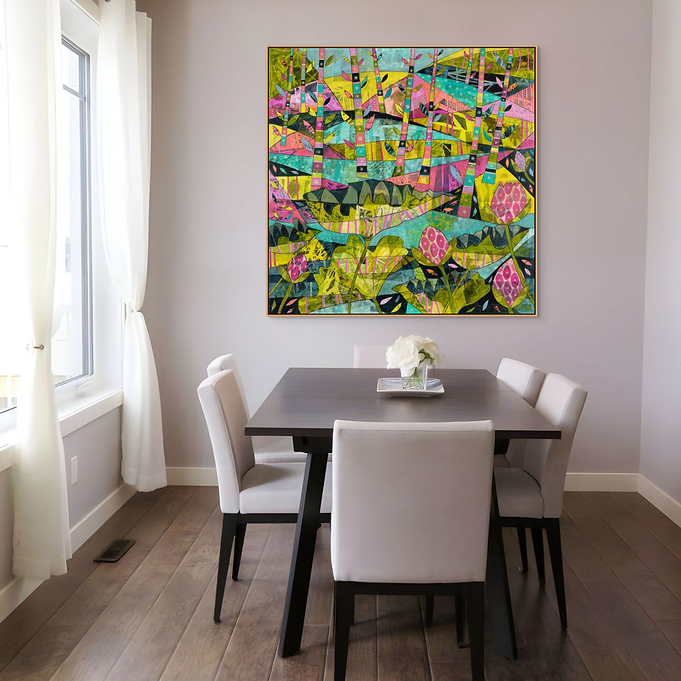 Thumbnail: abstract landscape art print on canvas framed in oak black or white