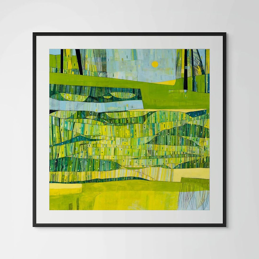 Thumbnail: Underfoot abstract wall art print in green, yellow and blue tones, exploring textures on the path to the beach