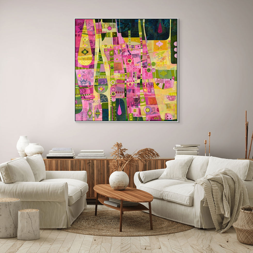 Thumbnail: abstract landscape art print on canvas framed in oak
